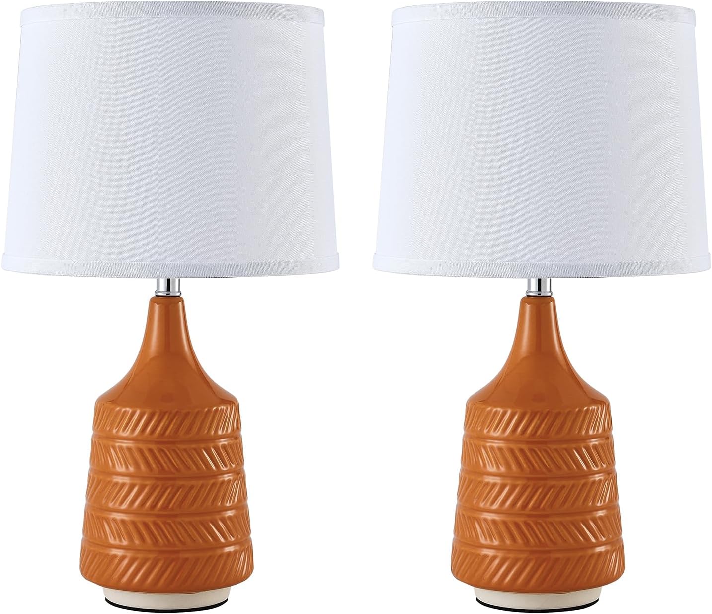 Orange Ceramic Table Lamps Set of 2, 18.5" Modern Bedside Lamps for Night Stands, Classic Small Lamps for Living Room End Tables…