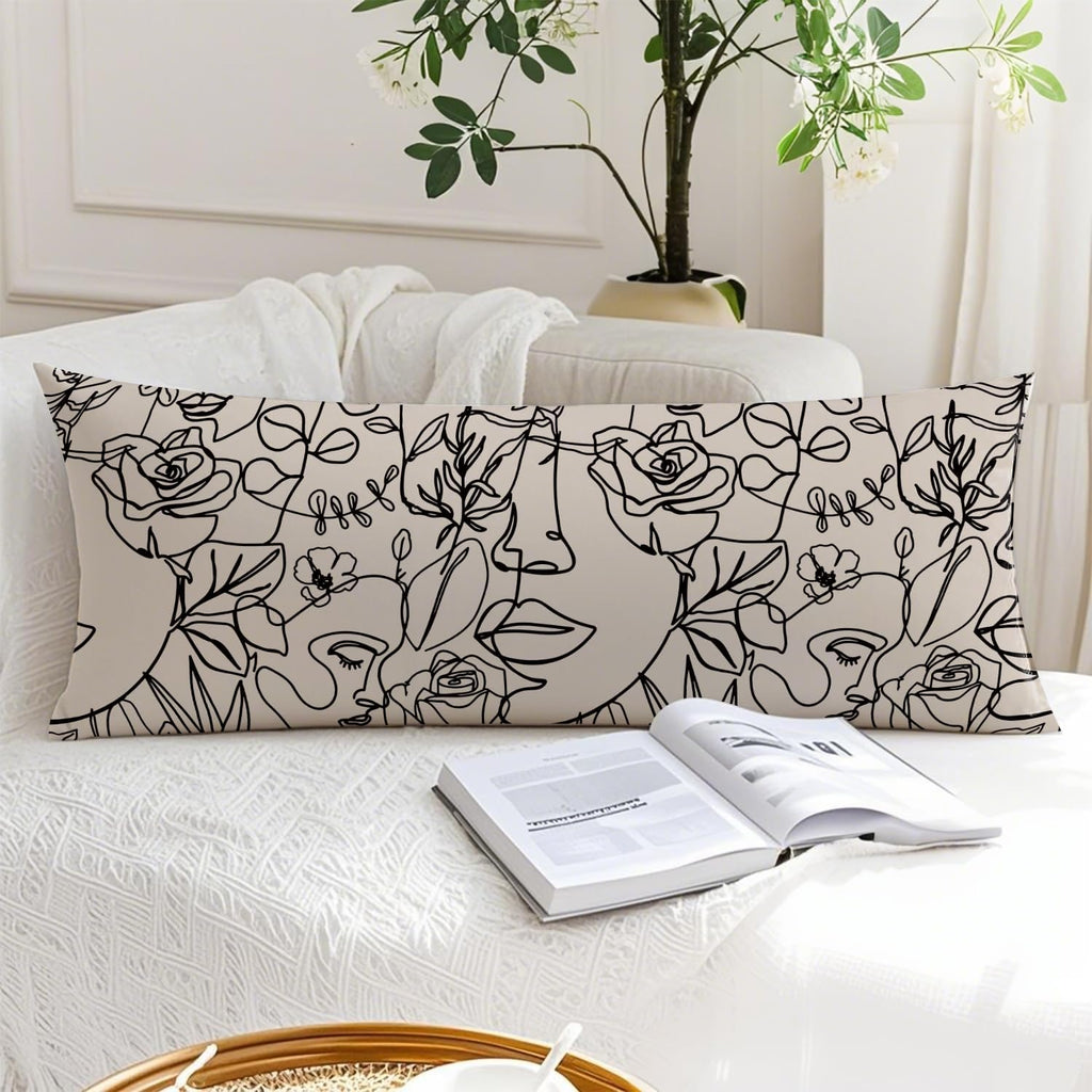 Modern Abstract Women Faces 20x54 Body Pillow Cover, Modern Boho Room Decor, Minimalist Boho Botanical Flower Aesthetic Decorative Long…