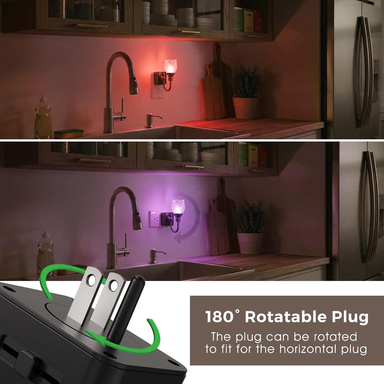 L LOHAS LED Night Lights Plug into Wall, RGB Floral Night Lights with Dusk to Dawn Sensor, 0-100lm Adjustable Brightness, for Hallway…