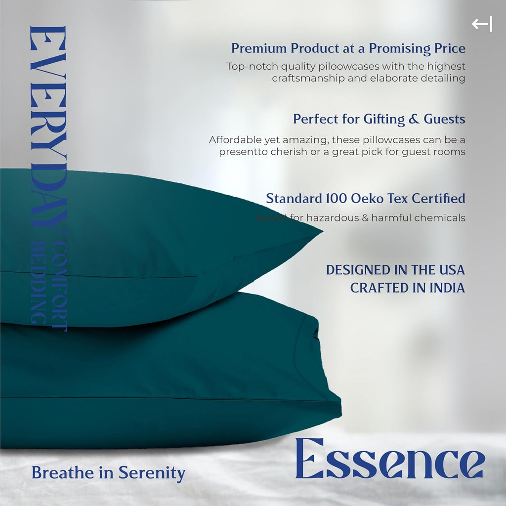 Mayfair Linen 100% Organic Cotton Percale Pillow Cases Queen/Standard Size Set of 2 - Percale Pillowcovers Standard/Queen (Teal), Soft…