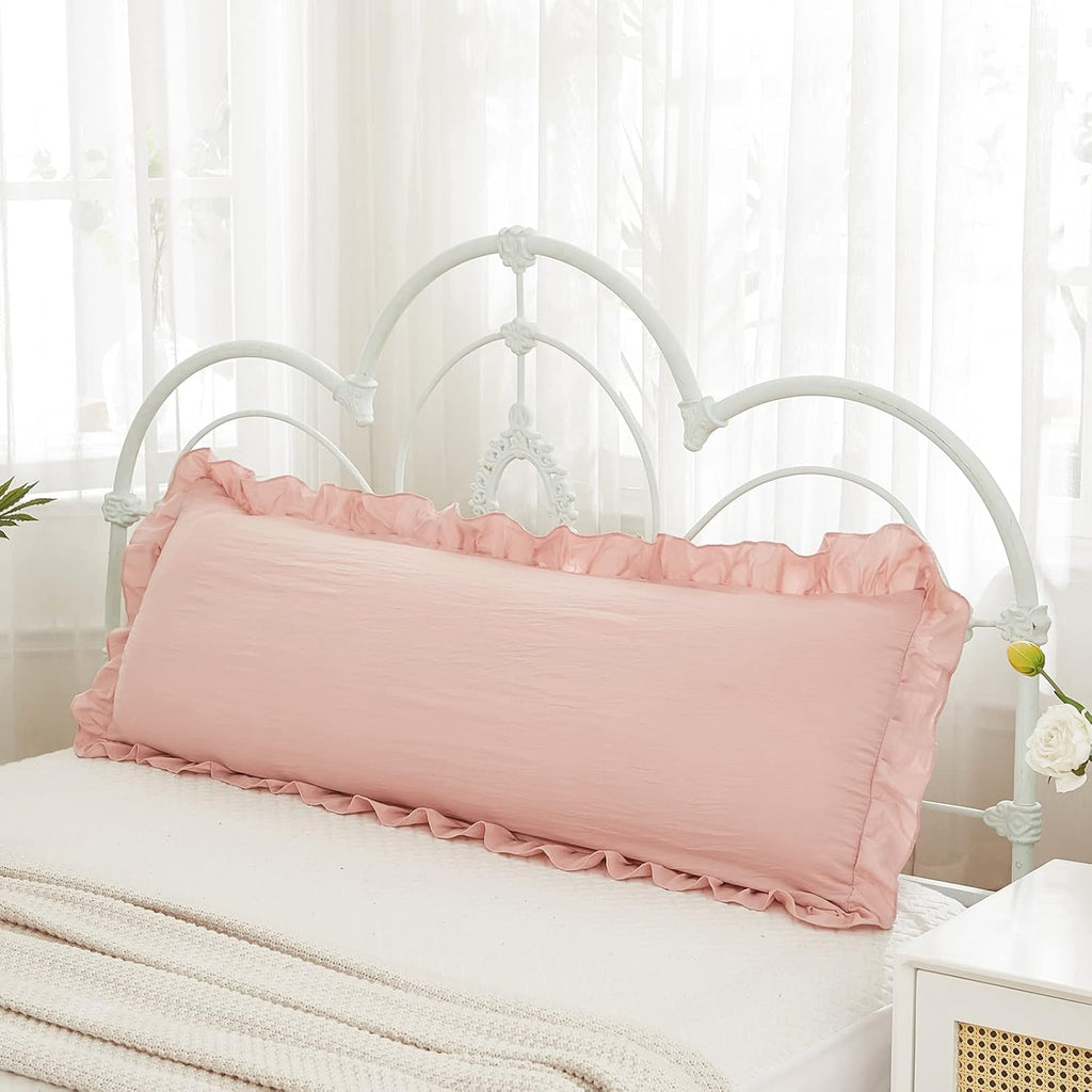 Merryword Pink Body Pillow Cover 20x54inches Long Pillowcase Ruffled Pillowcases Shabby Chic Ruffled Fringe Decor Body Ruffled Pillow Sham…