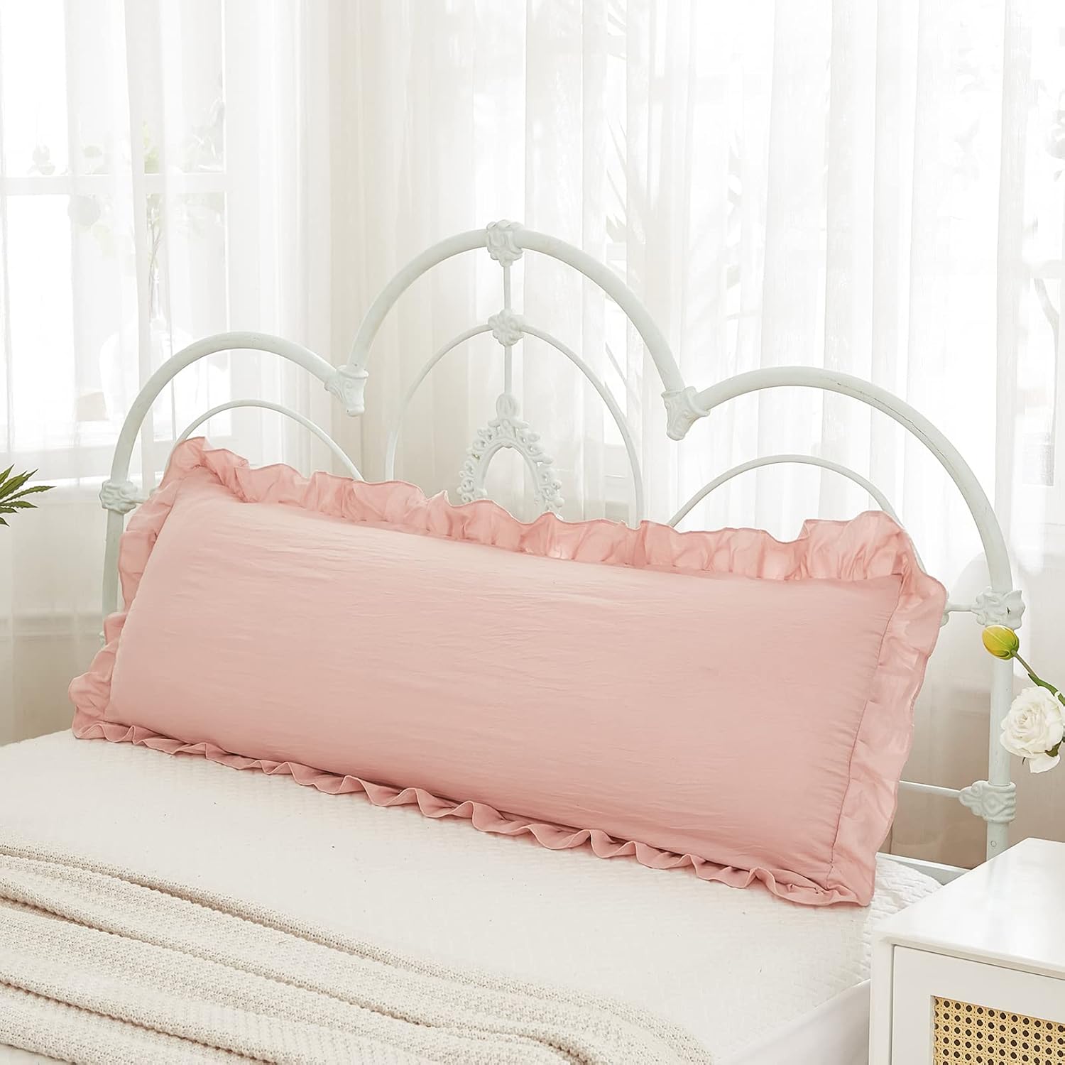 Merryword Pink Body Pillow Cover 20x54inches Long Pillowcase Ruffled Pillowcases Shabby Chic Ruffled Fringe Decor Body Ruffled Pillow Sham…