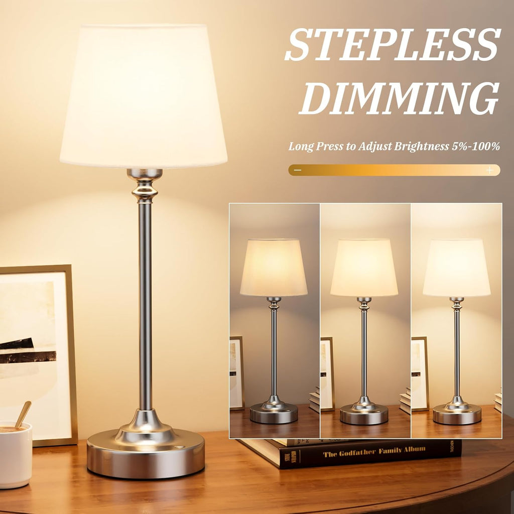 Kakanuo Cordless Table Lamp Rechargeable Silver - 1 Pack 4000mAH Battery Operated Lamp for Decor, 3000K Stepless Dimming Touch Control…