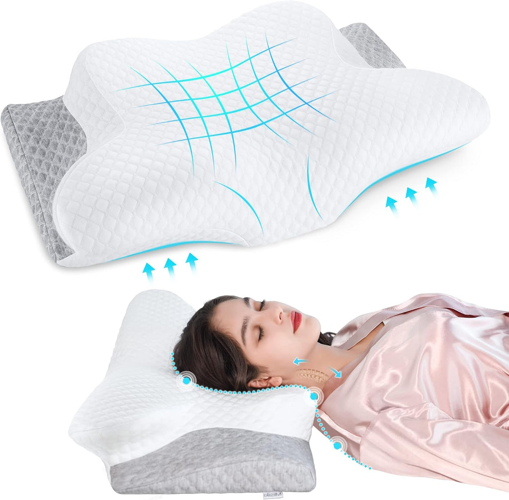 Misiki Cervical Neck Pillow for, Butterfly Contour Memory Foam Pillow for Side Back Sleepers, Ergonomic Bed Pillow with Washable Cover for…
