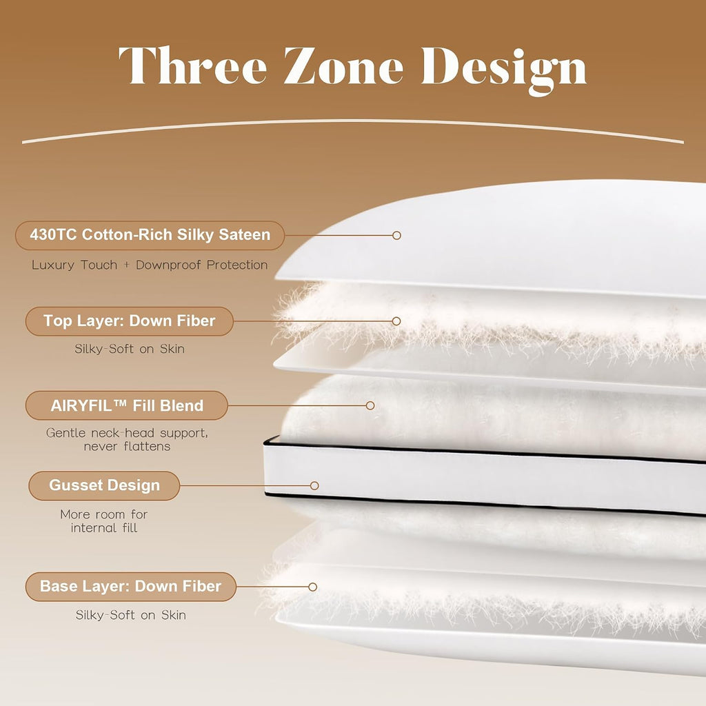 DOWNSTORIA Goose Feather Down Queen Bed Pillows 2 Pack, Luxury Hotel Collection Pillows Set of 2 with Gusset, Down Surrounded Pillow for…
