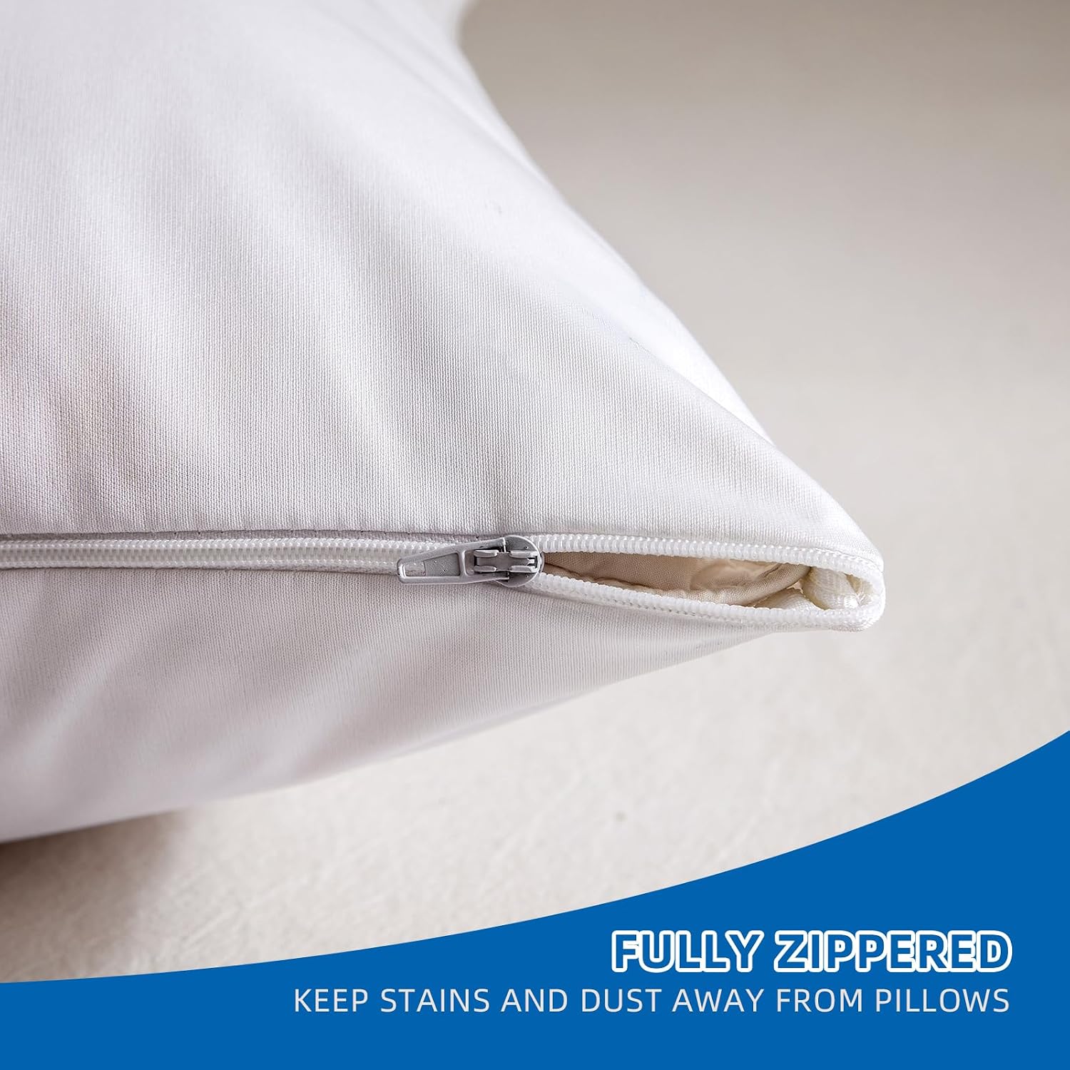 2 Pack Waterproof Pillow Protectors with Zipper Standard Size Zippered Pillow Case Protectors Hypoallergenic Bed Pillow Covers Encasement…