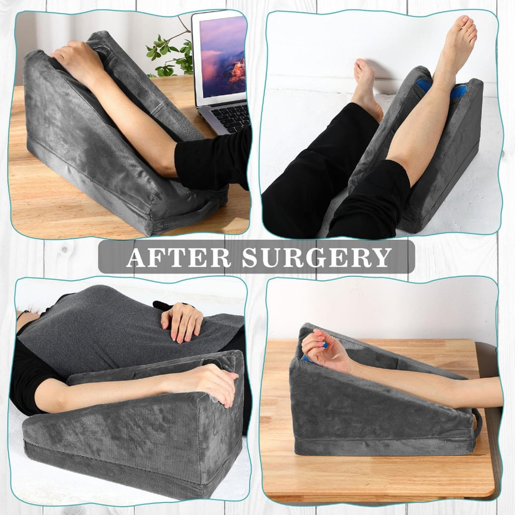 Buryeah Dark Gray Arm Elevation Pillow with 2 Pockets, Soft Ergonomic Support Pillow for Elbow Rest Wedge Broken Arm Elbow Gifts with High…
