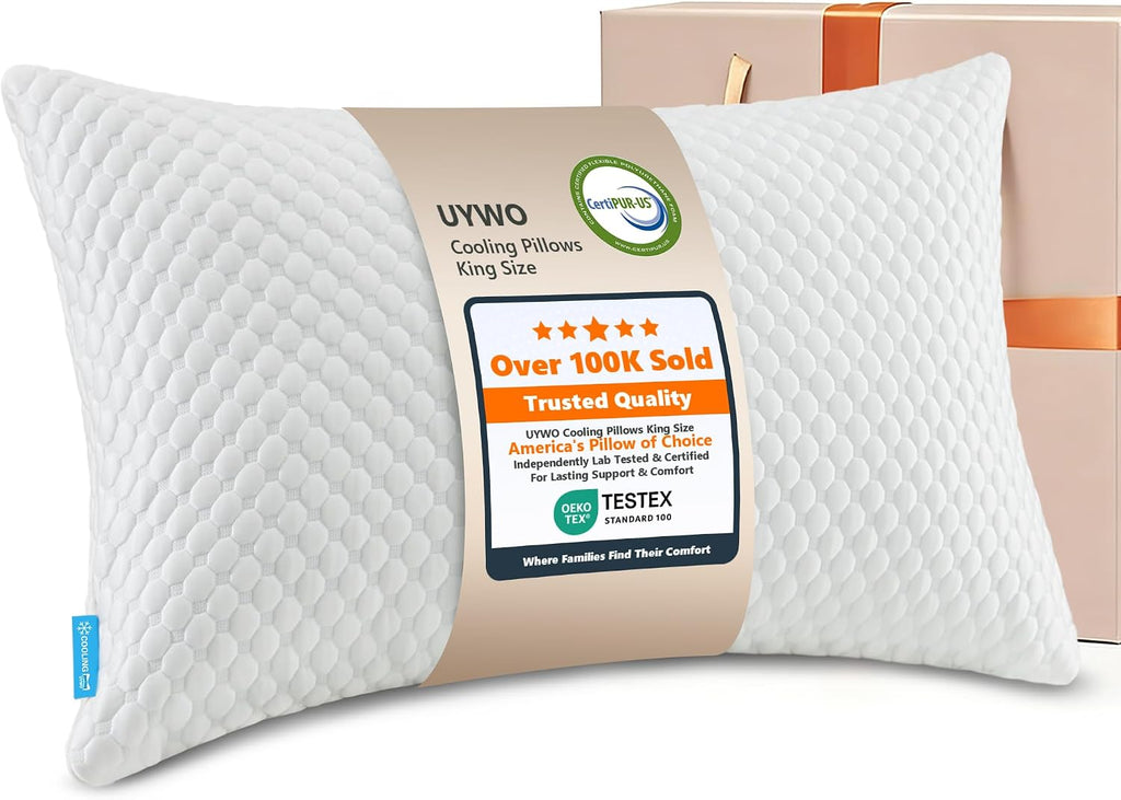 UYWO Cooling Memory Foam Pillows Firm and Soft, King Size 1 Pack, Original Adjustable Pillows for Side, Back or Stomach Sleepers with…