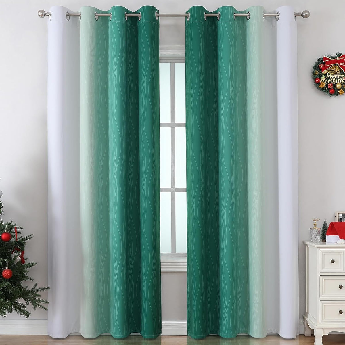 Estelartextiler Estelar Textiler Green and Greyish White Gradient Blackout Curtains 102 Inches Long for Bedroom, Thermal Insulated Full Roo…