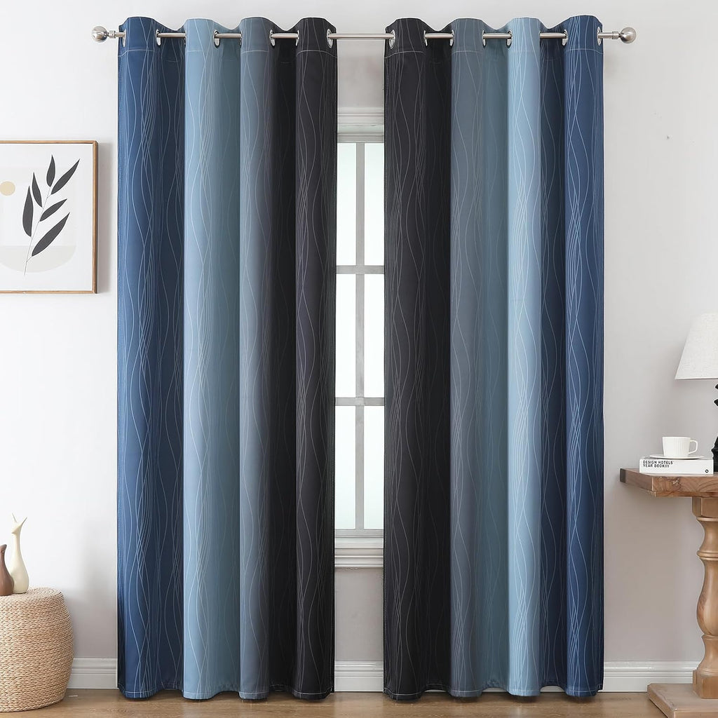 Estelartextiler Estelar Textiler Black and Navy Blue Gradient Blackout Curtains for Bedroom 96 Inch Length, Thermal Insulated Ombre Drapes,…