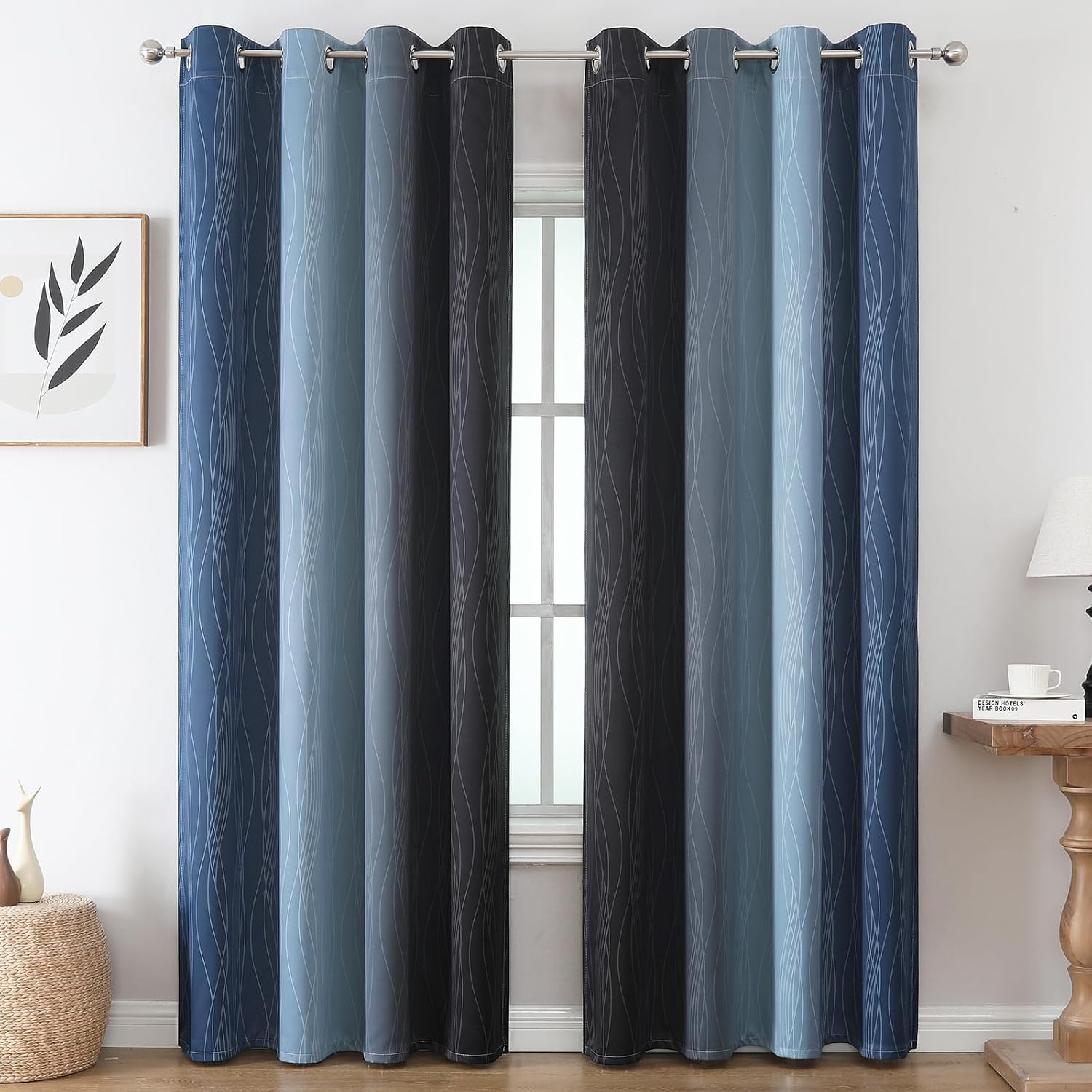 Estelartextiler Estelar Textiler Navy Blue and Black Ombre Blackout Curtains 84 Inches Long 2 Panels, Thermal Insulated Gradient Drapes for…