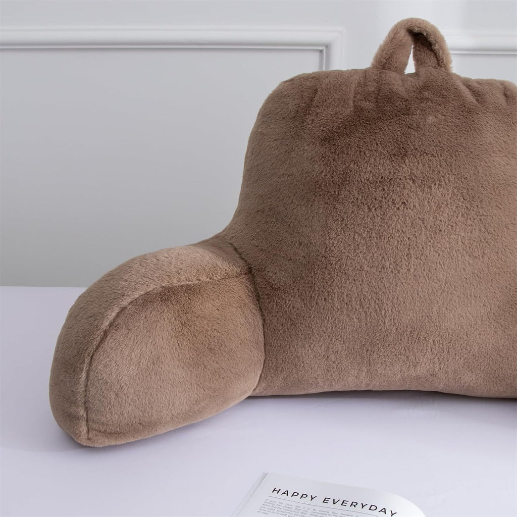Aimuan Reading Pillow Bed Rest Pillow with Arms Rabbit Fur Cushion for Adults Teens Incline Rest Sitting up & Sleeping Snoring Pillow…