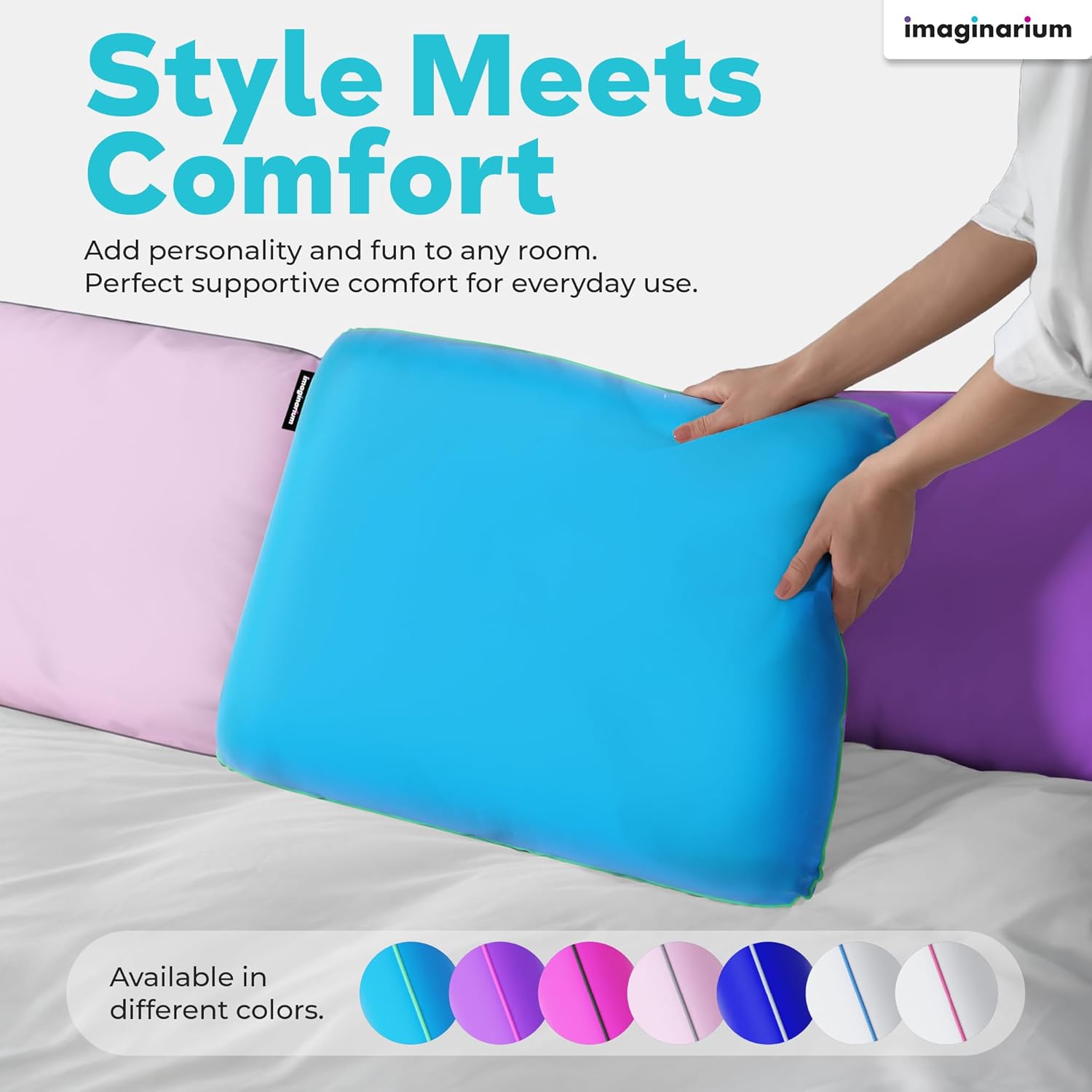 Imaginarium 2 Pack Memory Foam Pillows for Bed – 16" x 24" Standard – Fun Decorative Colorful Pillow for Sleeping – Back, Stomach & Side…