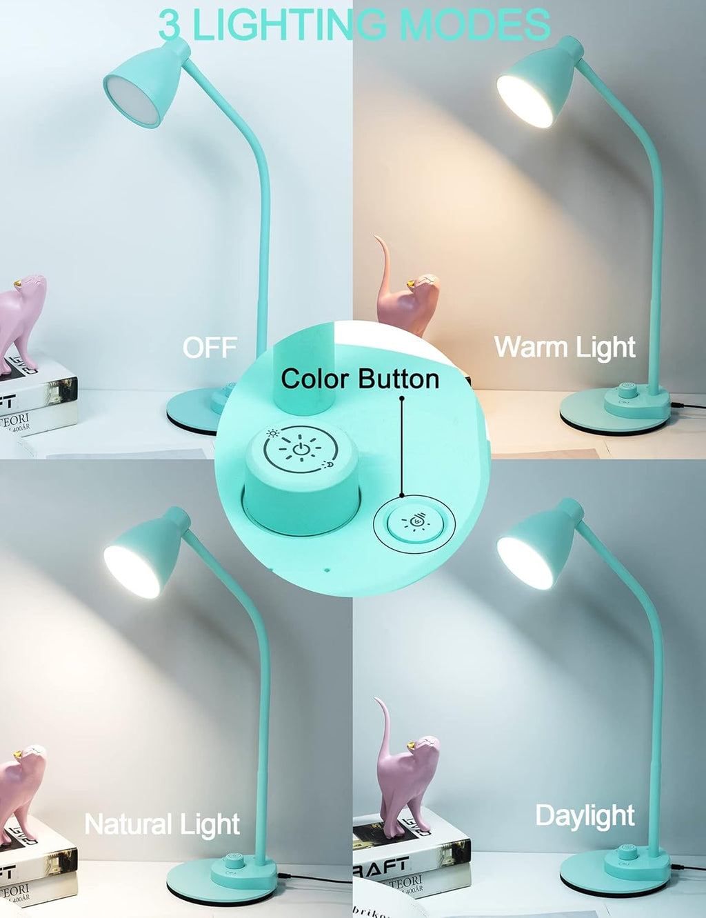 BOHON LED Desk Lamp with USB Charging Port, 3 Color Modes Fully Dimmable Reading Lamp, Auto Dimming Task Lamp, Flexible Neck Table Light…