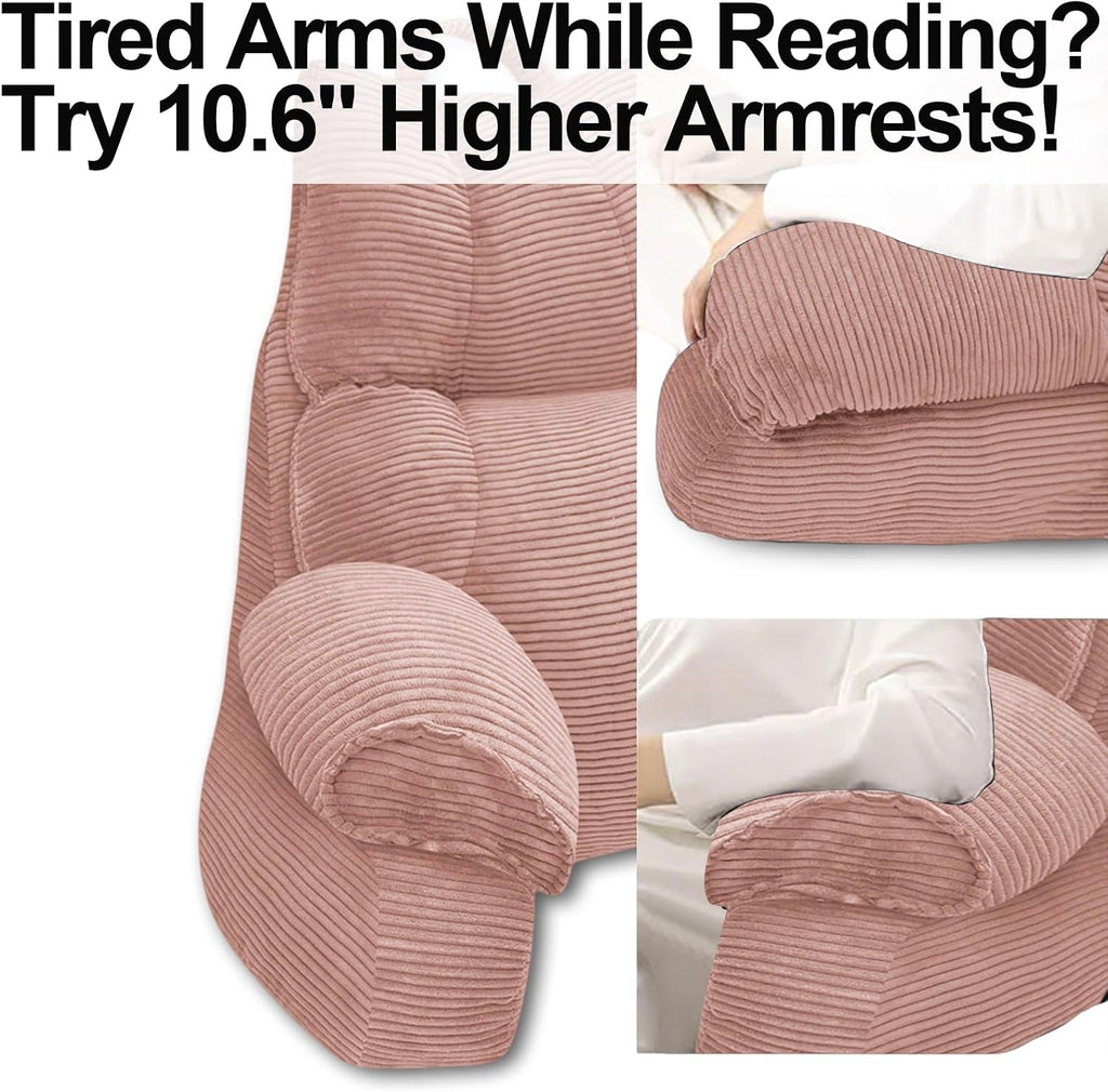 RRPAHWTV Reading Pillow for Bed with High Arm Rests, Back Support Pillow for Sitting Up in Bed with Shredded Memory Foam for Reading, TV…