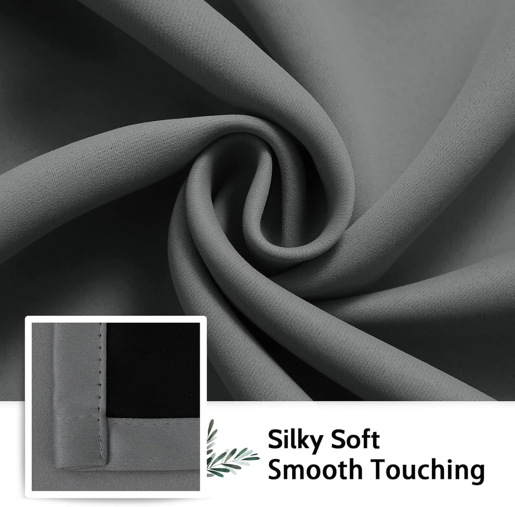 SimpleHome 100% Blackout Curtains for Bedroom, Thermal Insulated Grey Grommet Window Drapes Room Darkening Curtains for Living Room with Bla…