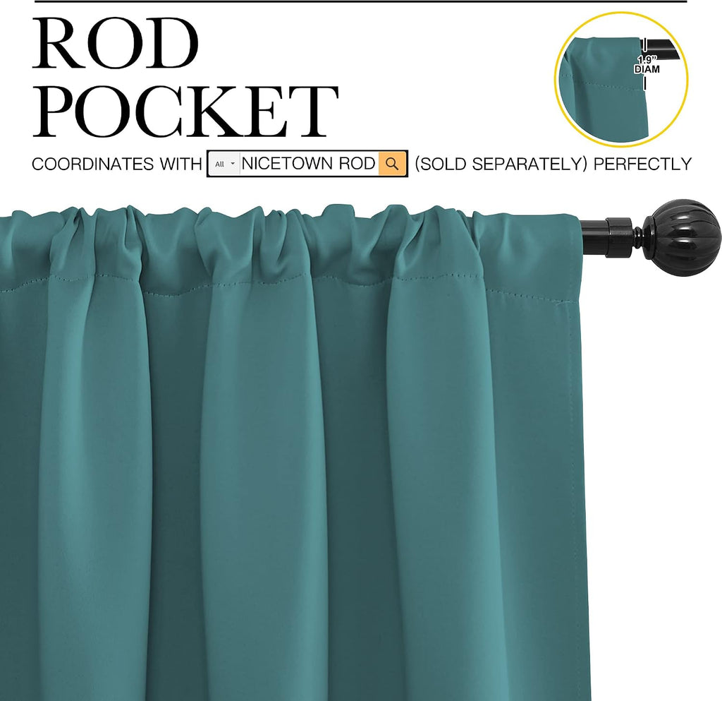 NICETOWN Kitchen Curtains Blackout Drapes & Curtains, Energy Smart Window Treatment Curtain Panels for Bedroom (Sea Teal, 34 in x 54 in…