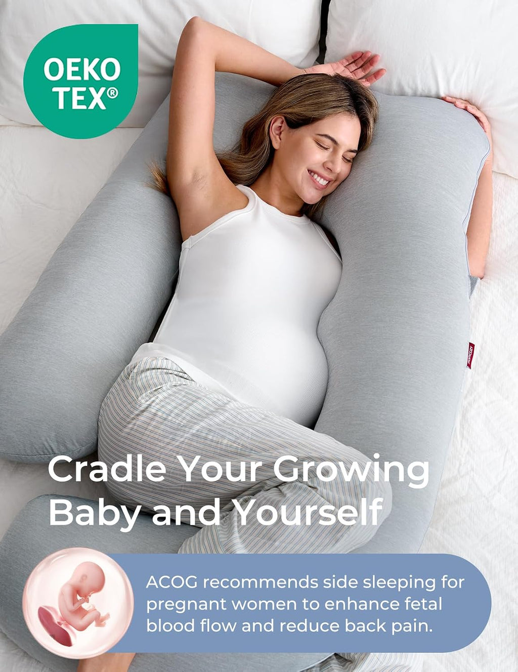 Momcozy Pregnancy Pillows with Cooling Cover, U-Shaped Full Body Maternity Pillow for Side Sleepers 57 Inch - Support for Back, Hip…