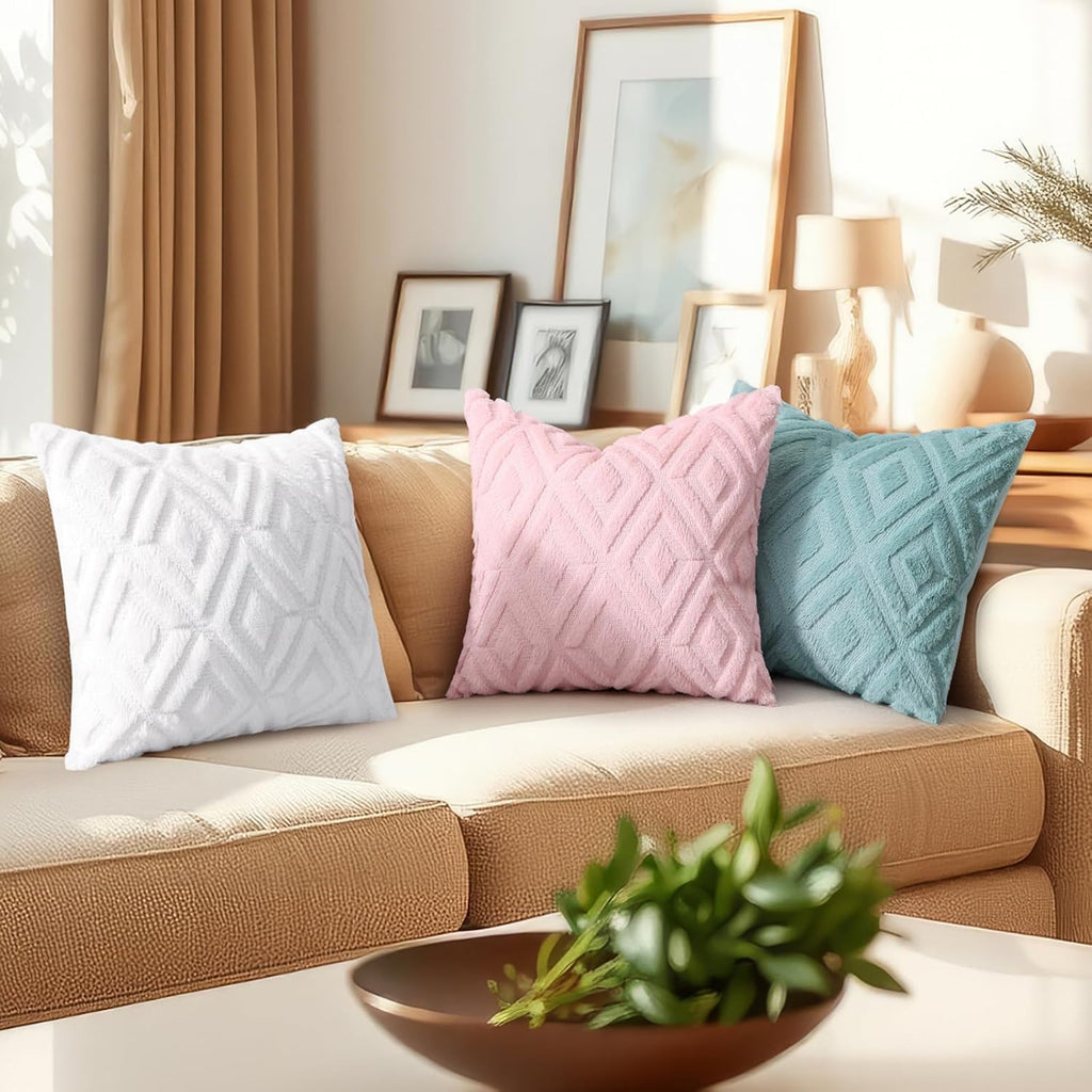 decorUhome Summer Couch Euro Sham Throw Pillow Covers 24x24 Set of 2, Decorative Soft Plush Faux Fur Wool Accent Pillow Covers for Modern F…