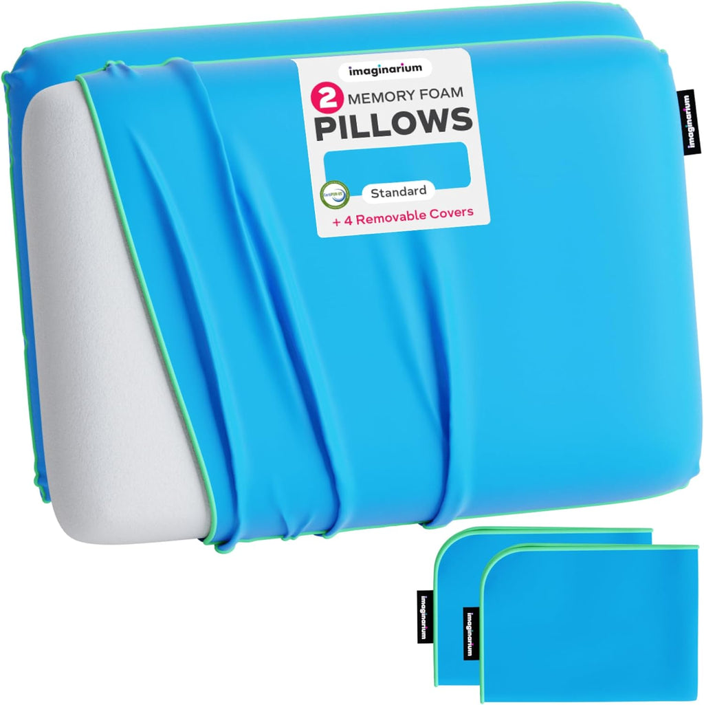 Imaginarium 2 Pack Memory Foam Pillows for Bed – 16" x 24" Standard – Fun Decorative Colorful Pillow for Sleeping – Back, Stomach & Side…