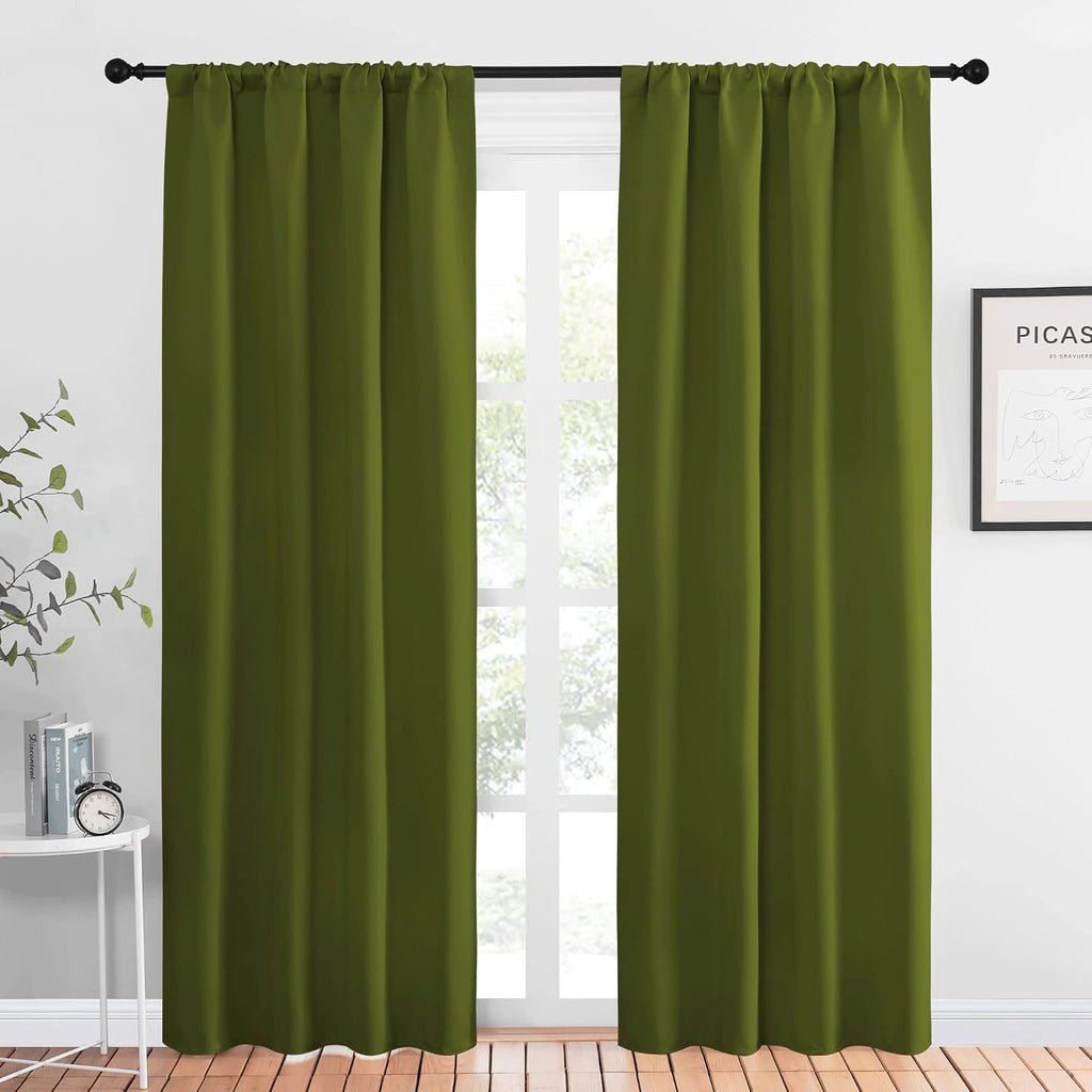 NICETOWN Christmas Decoration Blackout Curtain for Kitchen Window, Function Thermal Insulated Blackout Panels for Bedroom, 1 Pair, Olive…