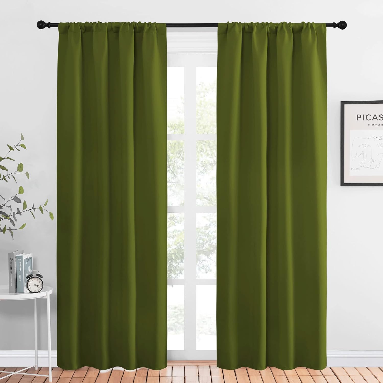 NICETOWN Christmas Decoration Blackout Curtain for Kitchen Window, Function Thermal Insulated Blackout Panels for Bedroom, 1 Pair, Olive…
