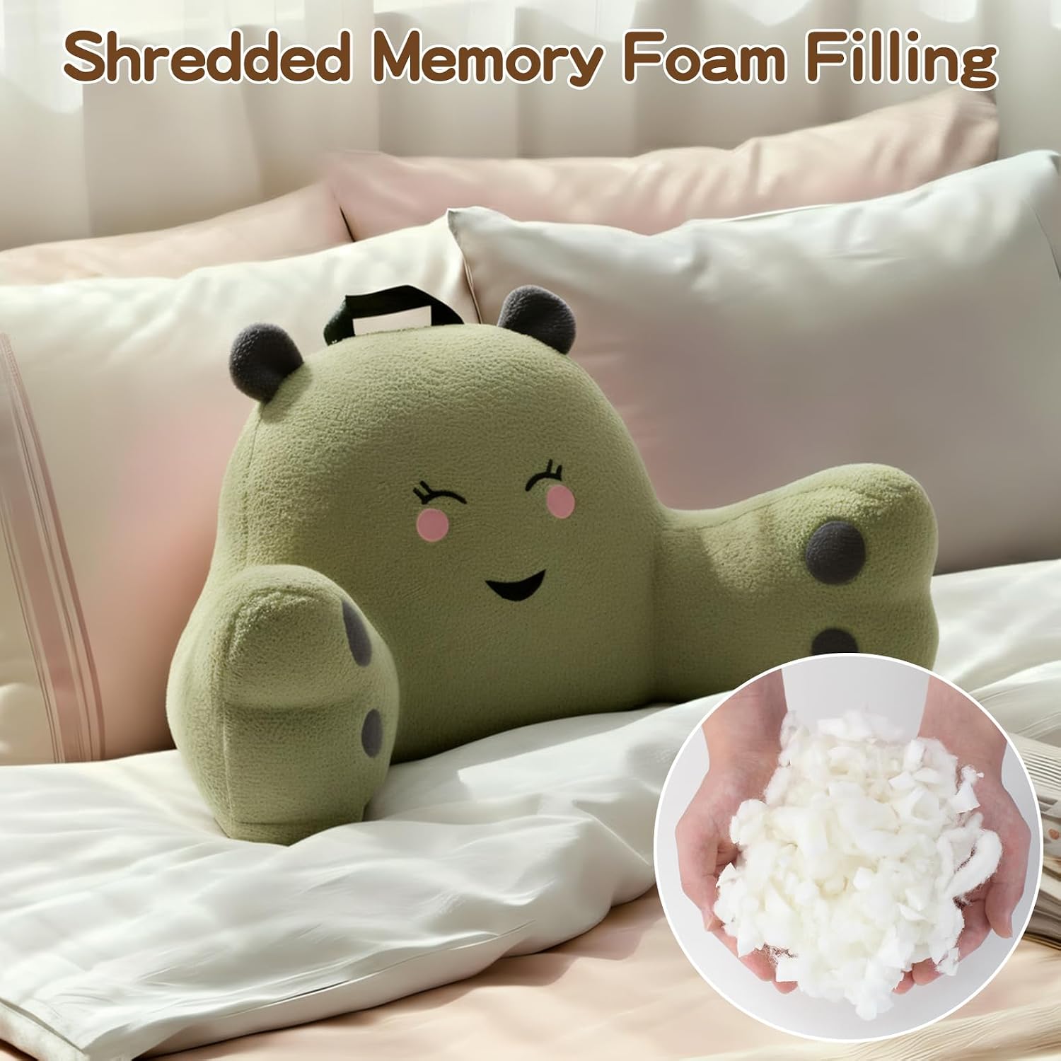 Ajicong Reading Pillow for Sitting in Bed Couch Teens/Adult, Back Rest Pillow for Sitting Up in Bed with Shredded Memory Foam, Includes Arm…