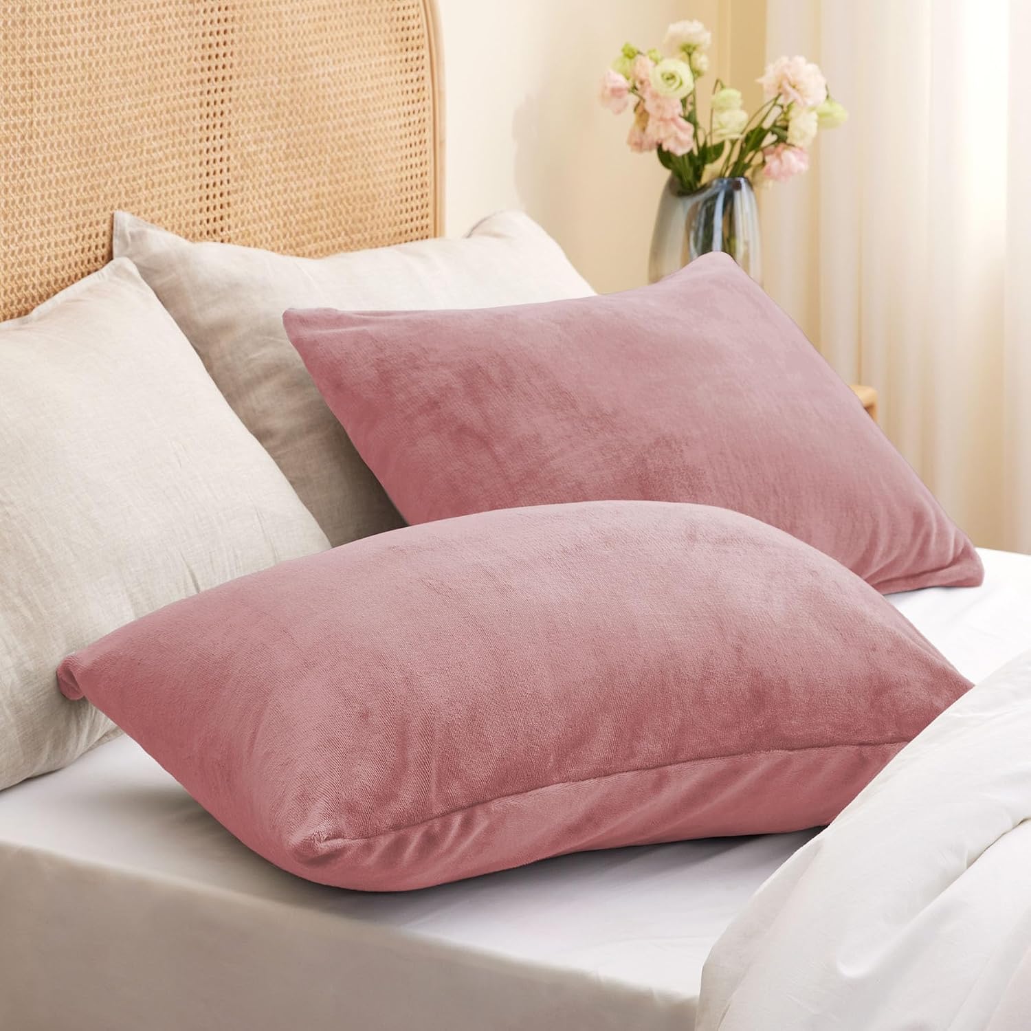 Bedelite Flannel King Size Pillow Cases Set of 2, Super Soft Fleece Pillowcases with Zipper for Bedroom, Sofa, Couch, Luxury Cozy Fuzzy Velv…
