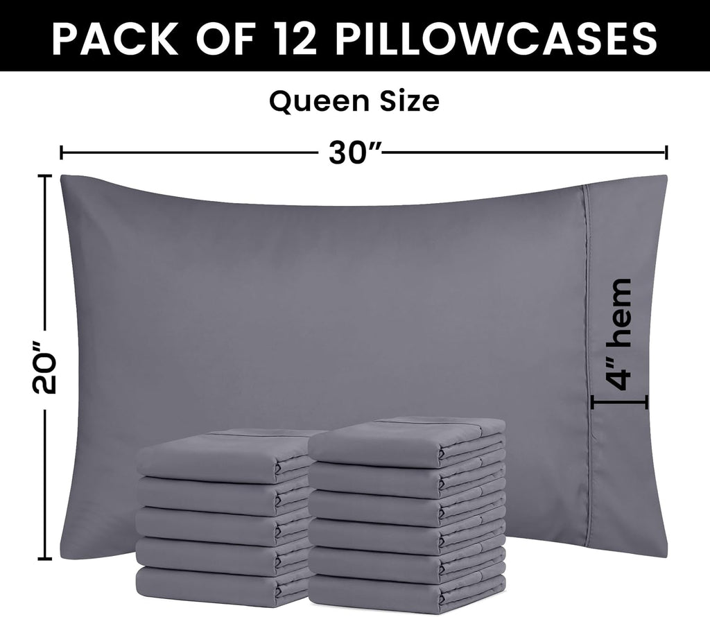 Utopiabedding Utopia Bedding Queen Pillow Cases - 12 Pack - Envelope Closure - Soft Brushed Microfiber Fabric - Shrinkage and Fade Resistan…