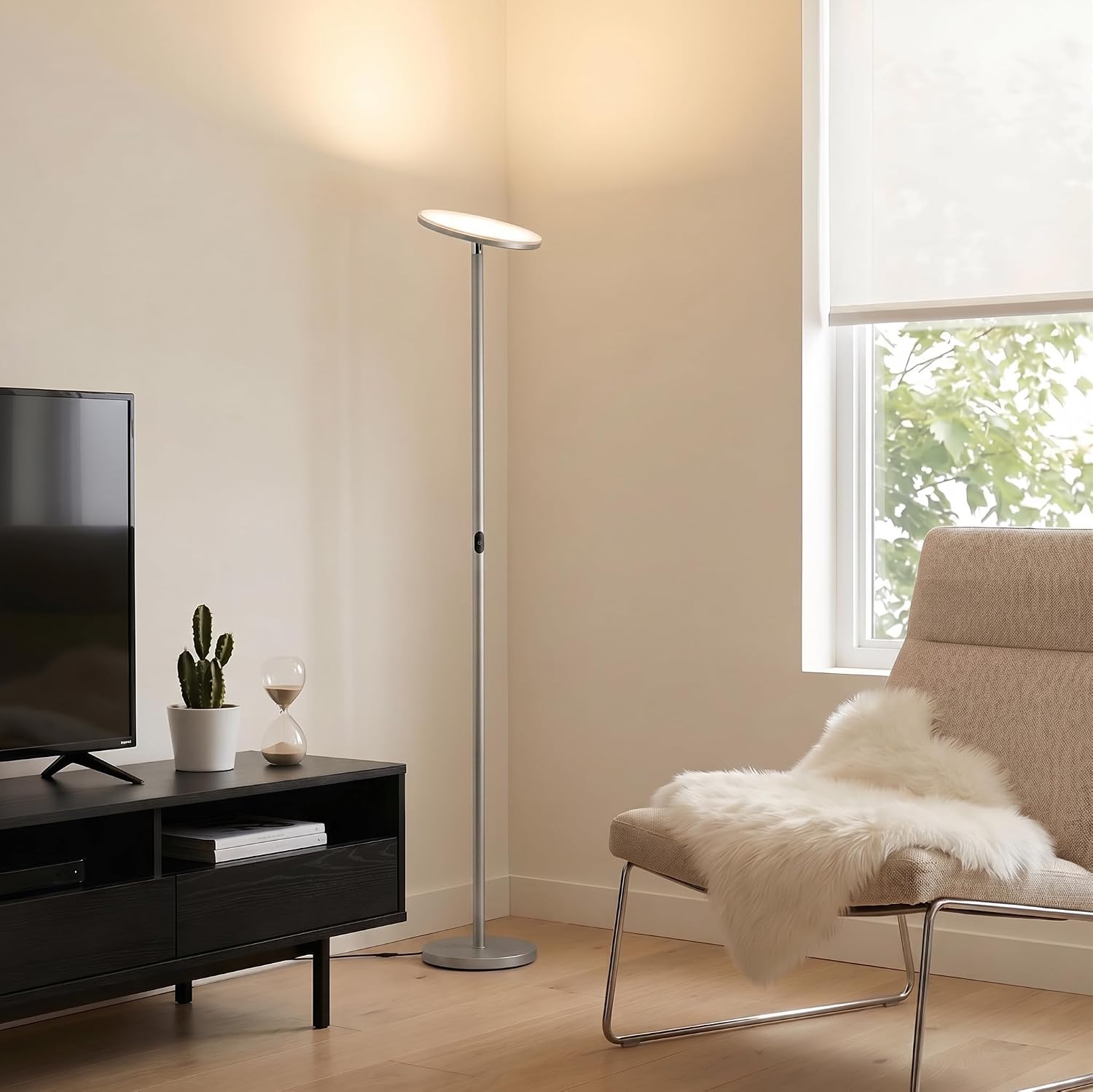 Brightech Sky LED Floor lamp, Torchiere Super Bright Floor Lamp for Living Room Decor & Office - Dimmable, Tall Standing Lamp with Warm Lig…