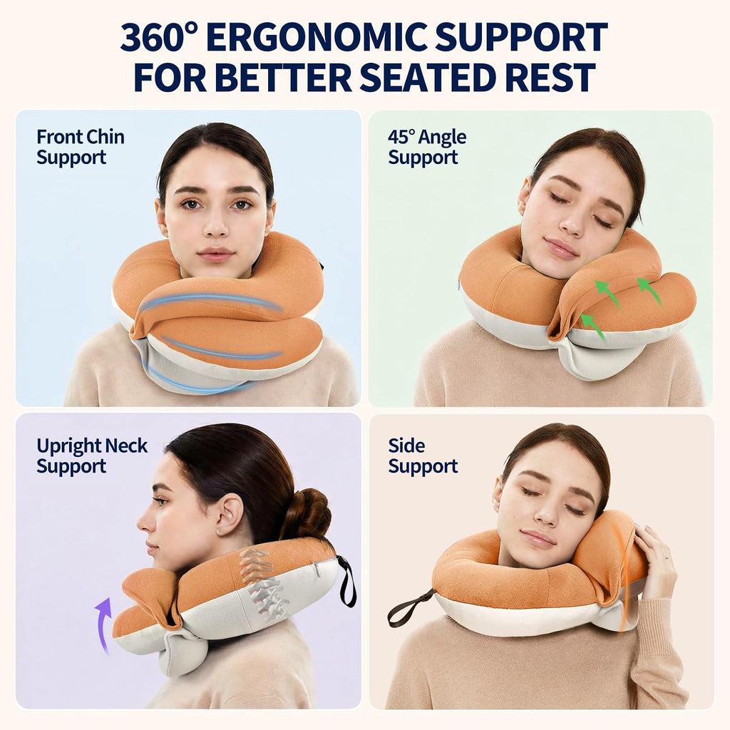 BUYUE Travel Neck Pillows for Airplanes, Memory Foam 360° Head Support Sleep for Long Flight, Skin-Friendly & Breathable, Kit with Eye…