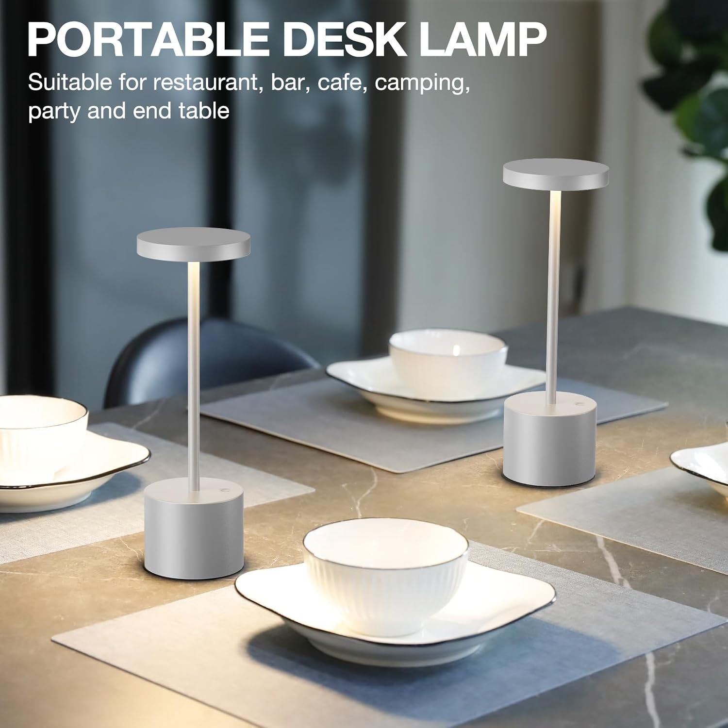 Kakanuo Silver Gray Cordless Lamp Set, Rechargeable Lamp, 3 Color Temperature, LED Outdoor Wireless Lamps, Battery Operated Lamps…
