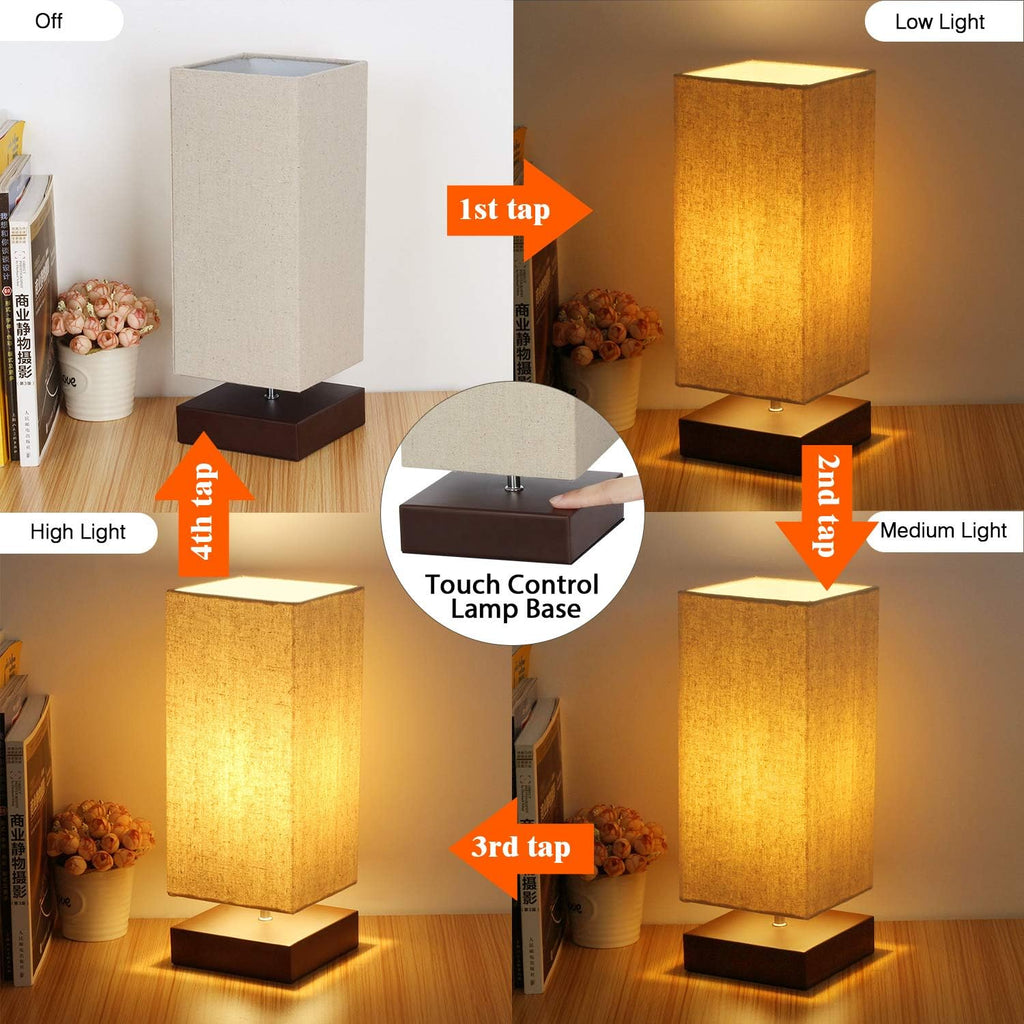 Touch Control Table Lamp Bedside 3 Way Dimmable Touch Desk Lamp Modern Nightstand Lamp with Square Fabric Lamp Shade Simple Night Light…