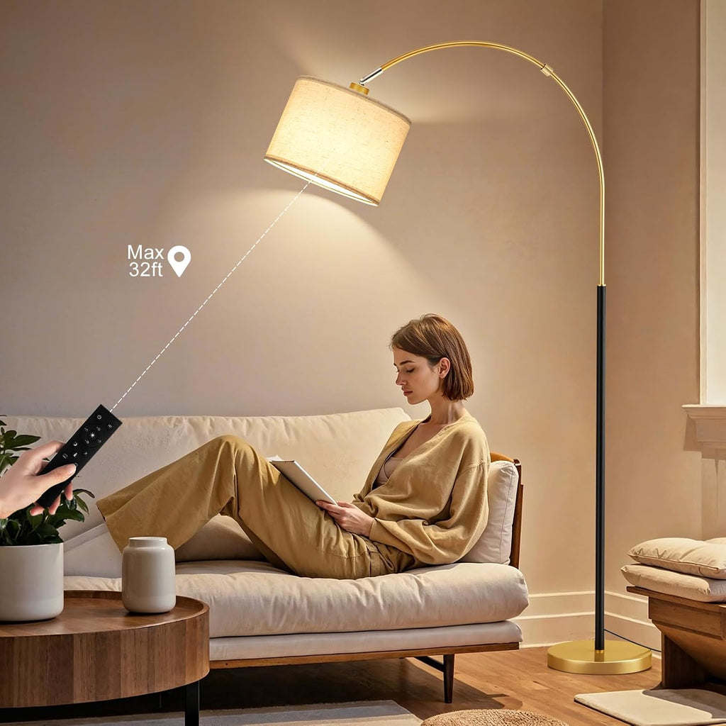 Ambimall Dimmable Arc Floor Lamp with Remote, Color Temperatures and Brightness Adjustable, Arched Floor Lamp with Rotating Head, Over…
