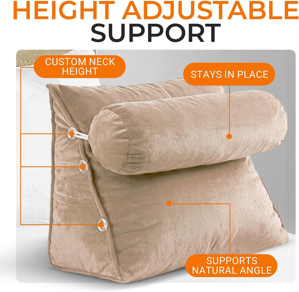 Cheer Collection Reading Wedge Pillow - Adjustable Wedge Reading Pillow with Neck Support, Hollow Fiber-Filled Backrest Pillow for…
