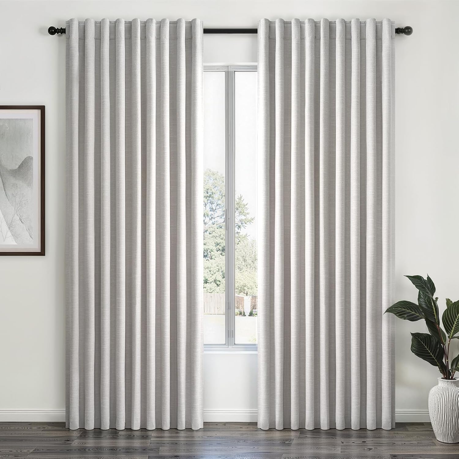 Topfinel Linen Blackout Curtains & Drapes 92 Inches Long 2 Panels Set for Sliding Glass Doors Modern Pleated Linen Blend Heavy Floor to Cei…