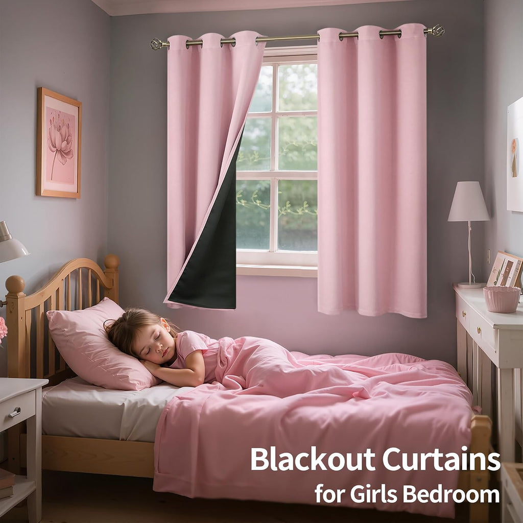 BGment Baby Pink Blackout Curtains for Girls Room 63 Inch Length 2 Panels, Thermal Insulated Full Light Blocking Grommet Noise Cancelling W…
