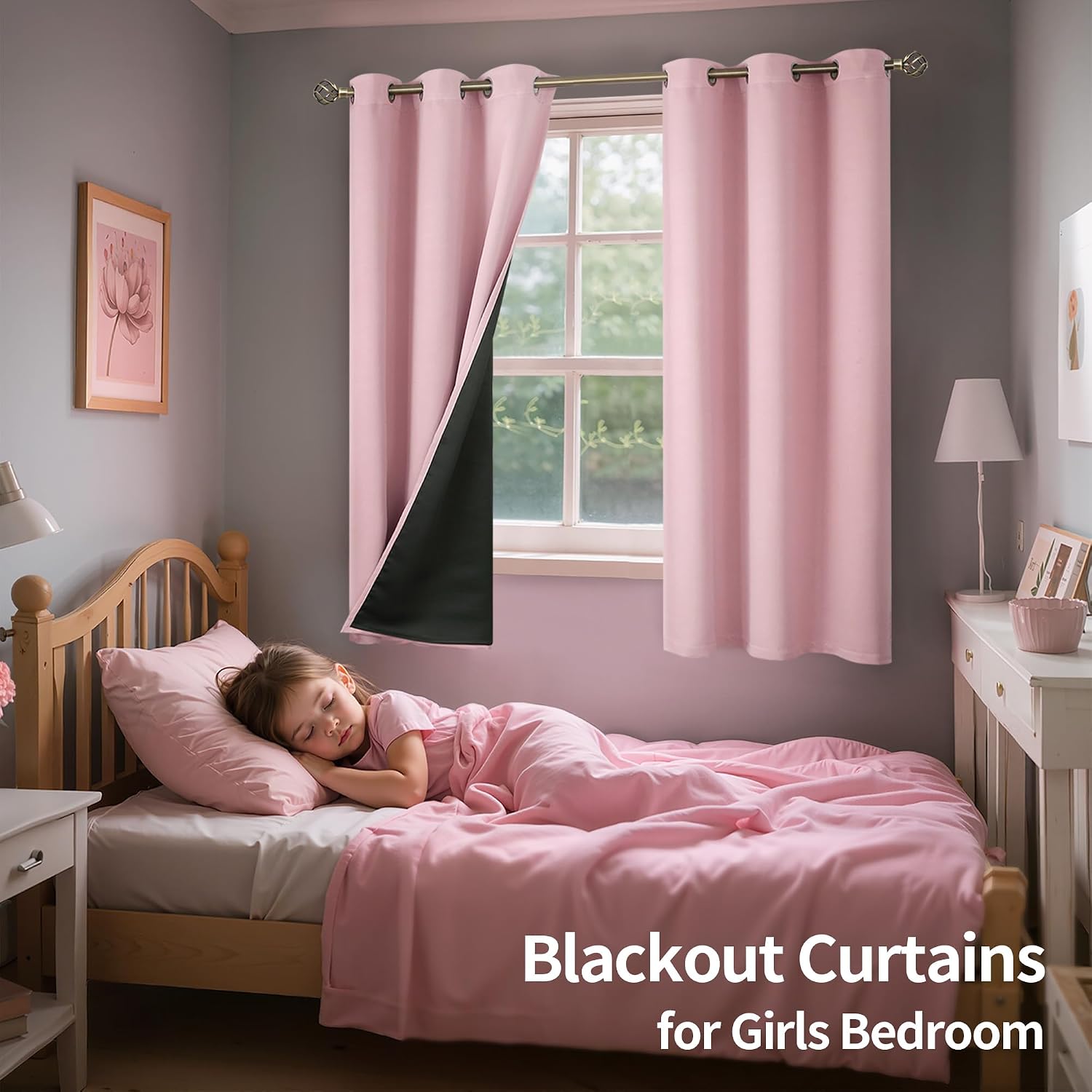 BGment Baby Pink Blackout Curtains for Girls Room 63 Inch Length 2 Panels, Thermal Insulated Full Light Blocking Grommet Noise Cancelling W…