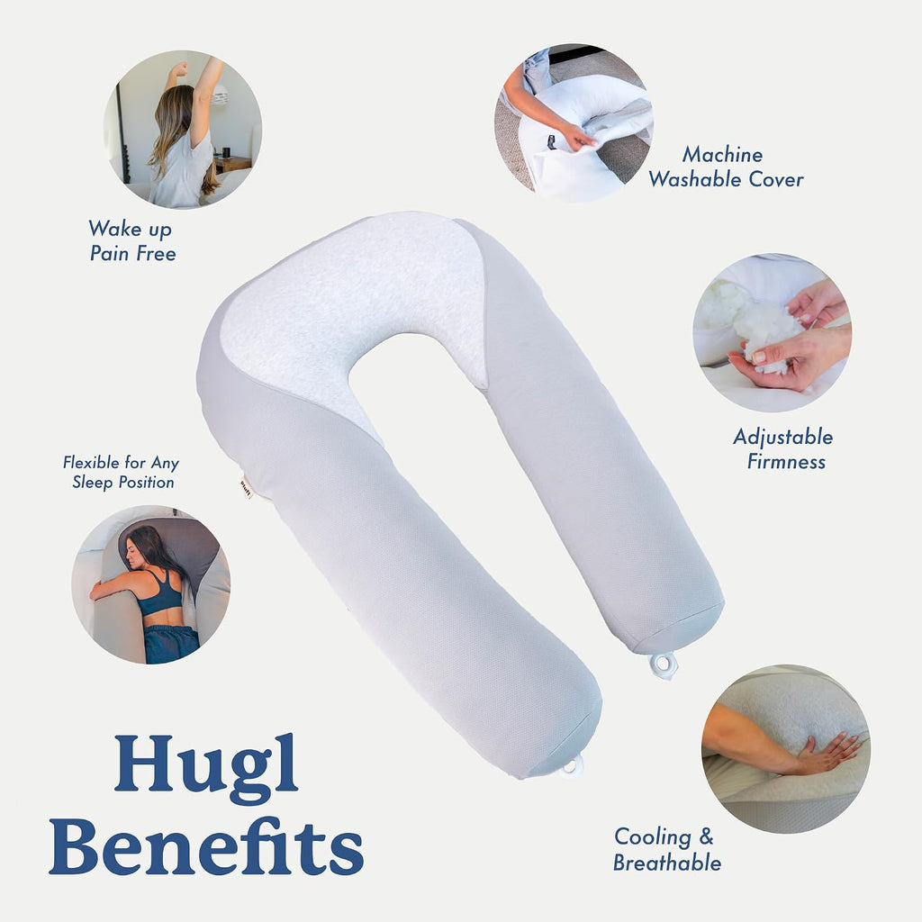 Plufl Hugl Cooling Body Pillow for Adults Made with CloudSupport Fill | U Shaped Maternity Pillows Great for Side Sleepers & Pregnant…