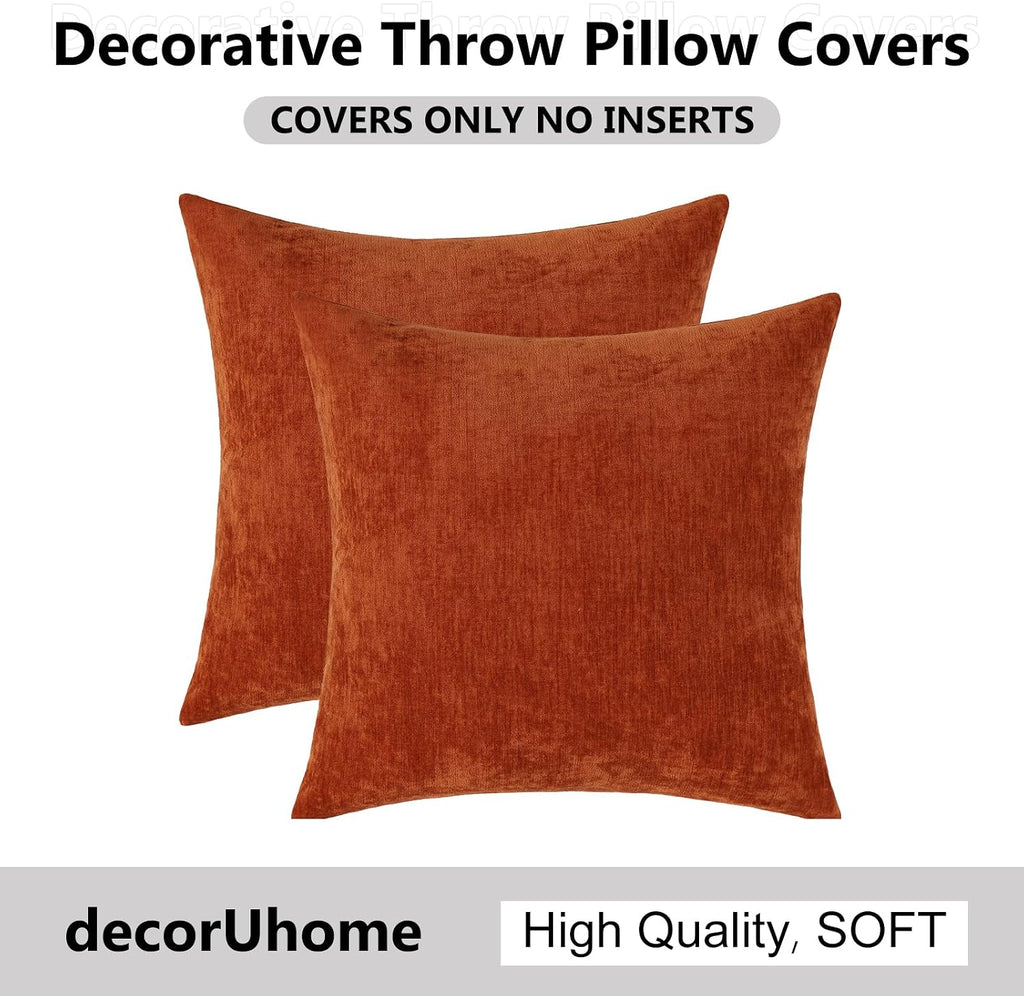 decorUhome Chenille Rust Throw Pillow Covers 24x24 Inch Set of 2, Decorative Soft Couch Pillow Covers Solid Dyed Accent Farmhouse Neutral S…