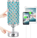 Hong-in Blue Crystal Table Lamp - 3-Way Dimmable Touch Control, Bedside Lamp with USB C and A Ports, Nightstand Light for Living Room…