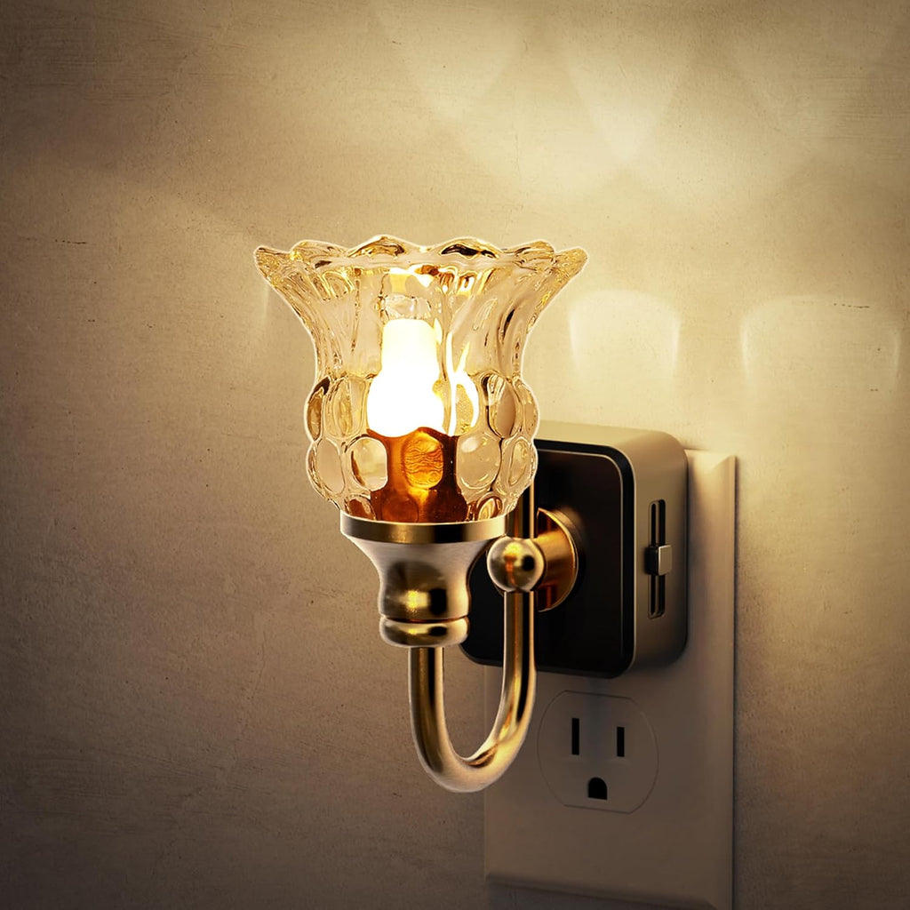 JandCase Night Light, Floral Night Lights Plug into Wall, Glass Flower LED Nightlight, 0-100 LM Dimmable Nightlights with Light Sensor…