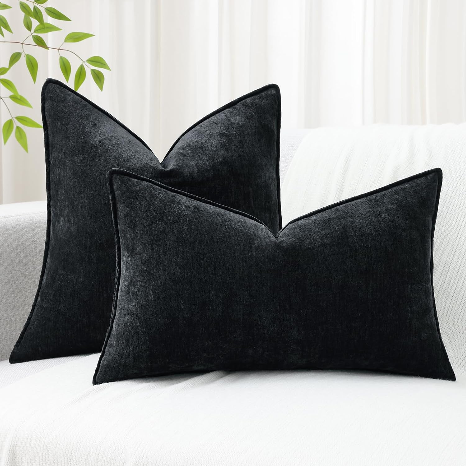 decorUhome Summer Couch Throw Pillow Covers 12x20 Set of 2, Decorative Soft Velvet Modern Cozy Chenille Lumbar Pillow Cases with Elegant De…