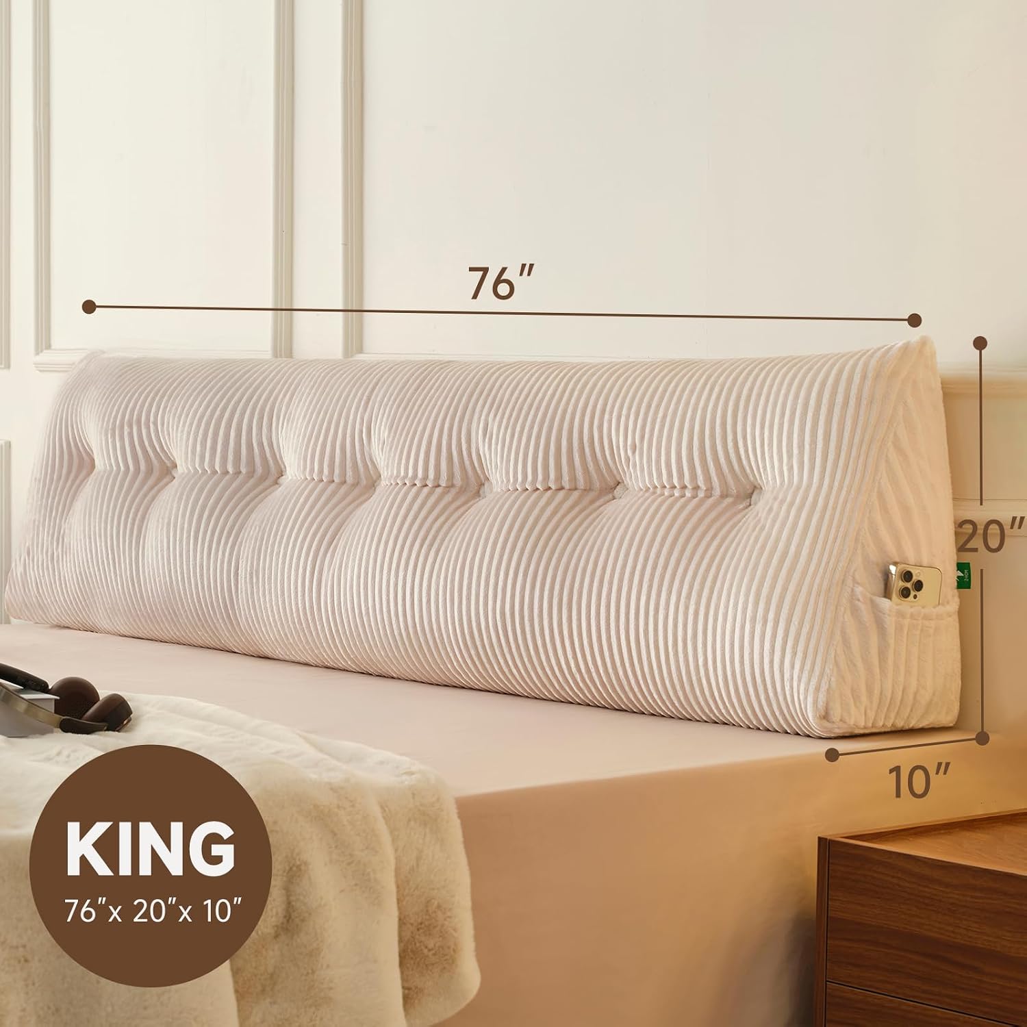 Z-Hom Large Headboard Pillow King, NO ROLL Pillow, Wedge Pillow Headboard for Sitting Up in Bed, Backrest Support Triangular Cushion for Re…