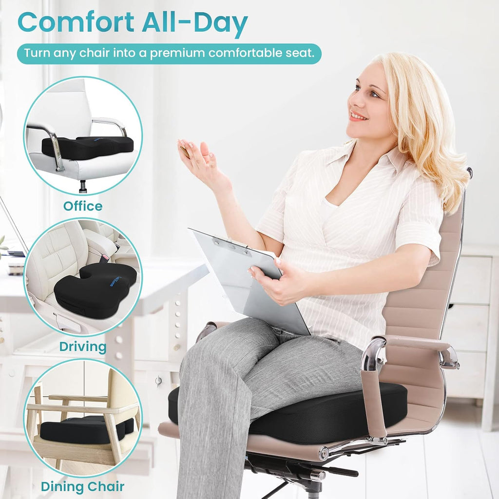 CushZone Office Chair Seat Cushion, Cooling Gel Enhanced Memory Foam Cushion for Long Sitting - Back, Sciatica, Coccyx, Tailbone Pillow - f…