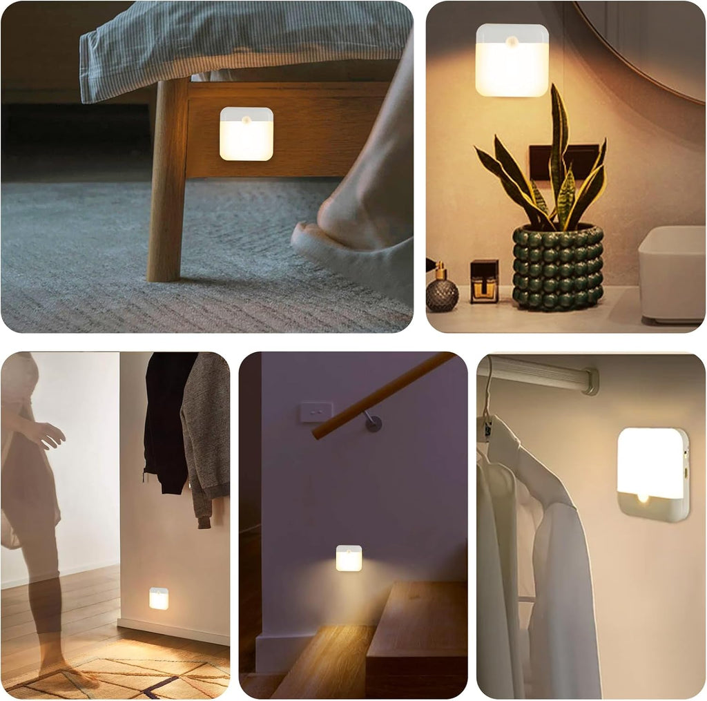 4 Pack Motion Sensor Night Light, Rechargeable Battery Night Lights Warm White, Portable Mini Motion Activated Night Light for Wall…