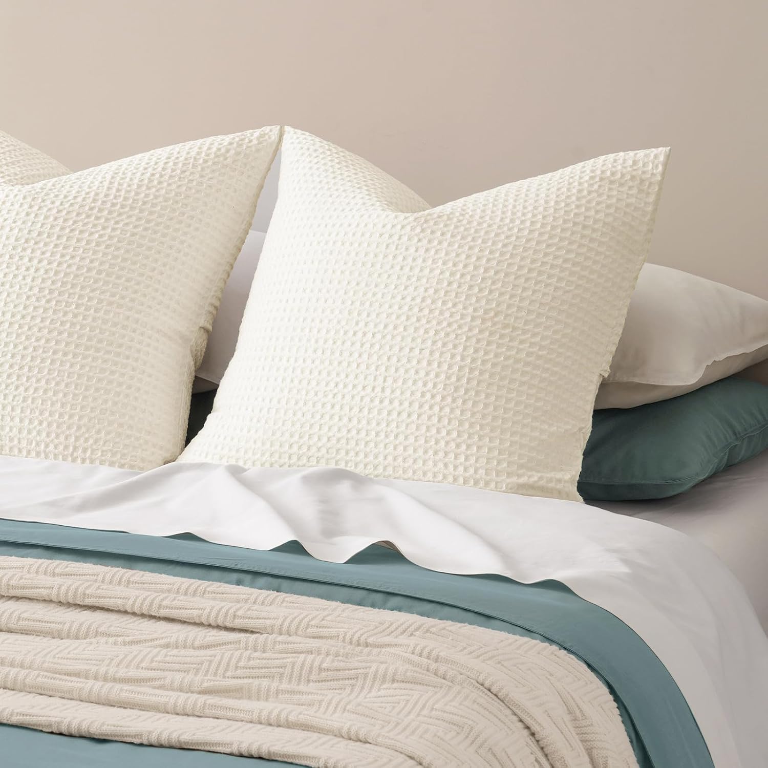 Phf Ultra Soft Waffle Weave Euro Shams Pillow Covers, No Filling, 2 Pack 26" x 26" Bed Cushion Covers, Breathable & Skin-Friendly Bed Pillo…
