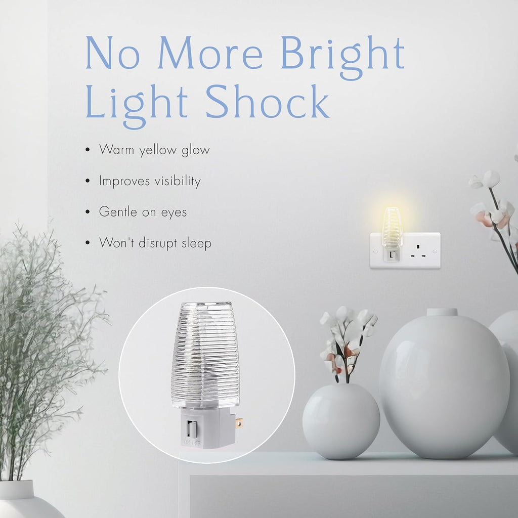 Projectpak Plug in Night Light with Manual On/Off Switch for Hallway, Kid’s Bedroom, Stairways – Includes 4W Incandescent Bulb | 4 Pack