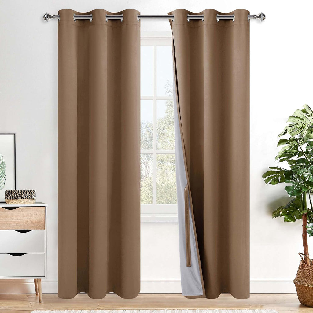 Xwzo 100% Blackout Curtain Panels - Thermal Insulated Black Liner Curtains, Noise Reducing and Heat Blocking Drapes for Hall and Studio Win…