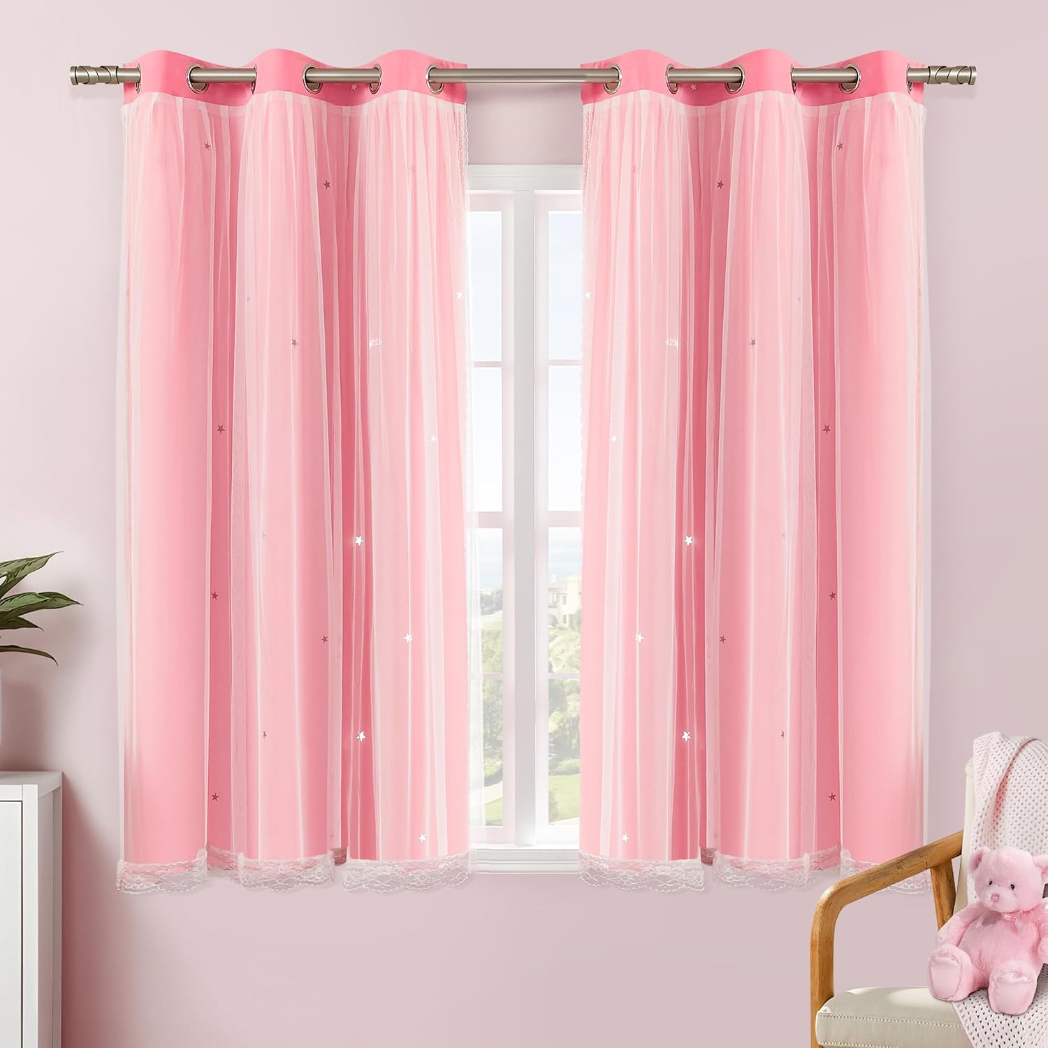 Addsomecolortolife XiDi Pink Curtains for Girls Room, Kids Bedroom Blackout Curtains, Hot Pink Room Darkening Decor, 1 Panel 1.6 inch Pink